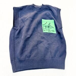 Zara Palau Navy Blue Sleeveless Sweater Green Pocket Mint Size Medium NWOT